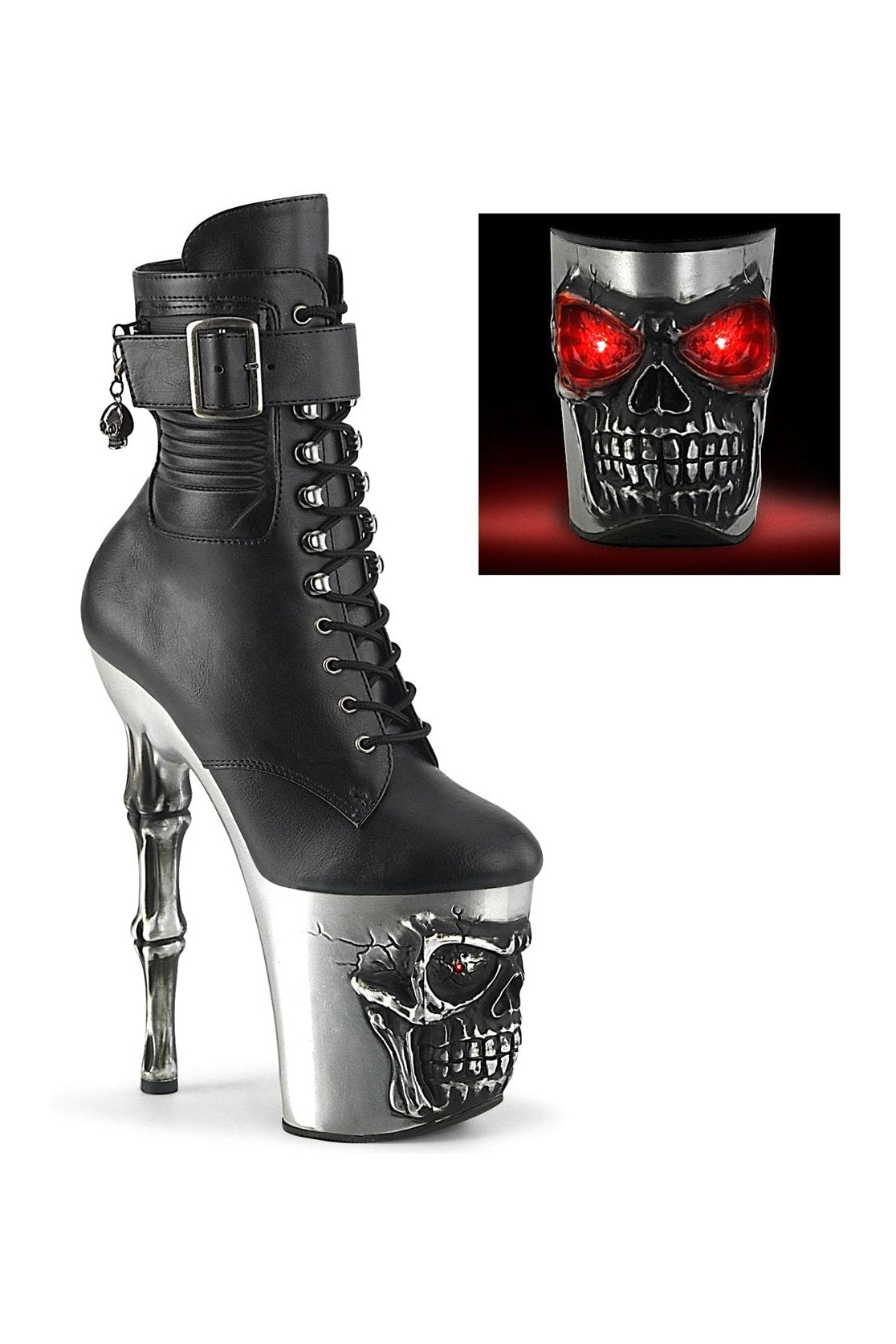 Pleaser Brand RAPTURE-1020STR-LT Stylish Black Faux Leather Ankle Boots for Fashion Enthusiasts
