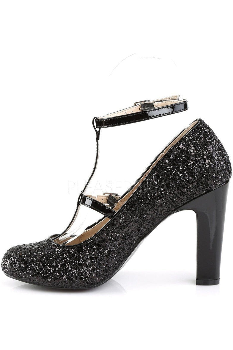 Gorgeous Black Glitter Round Toe Queen-01 Pumps for Women