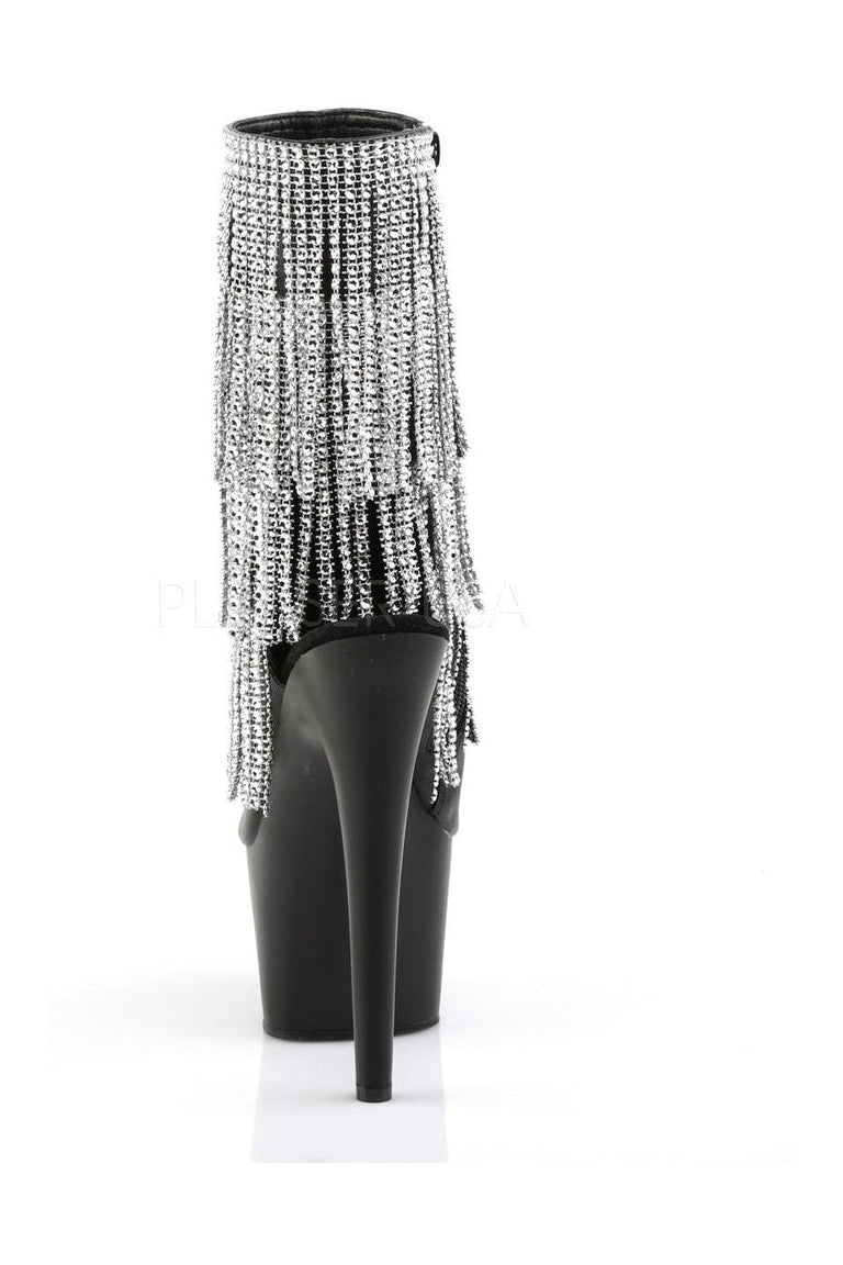 ADORE-1024RSF Black Faux Leather Women's Platform Ankle Boot with Fringe Design