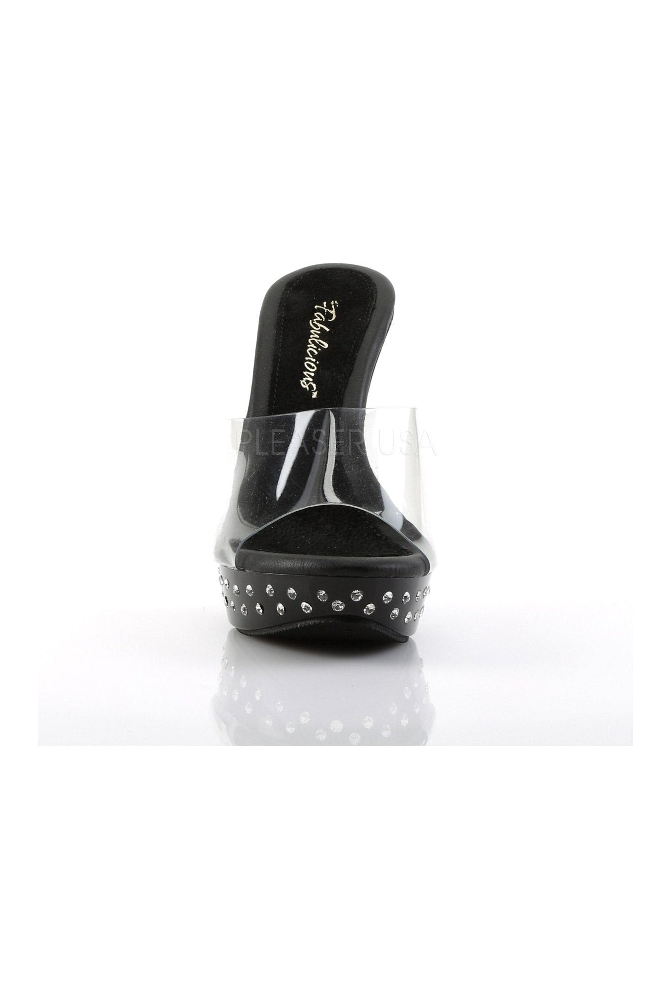 Black Vinyl COCKTAIL-501SDT Platform Slide with Rhinestones