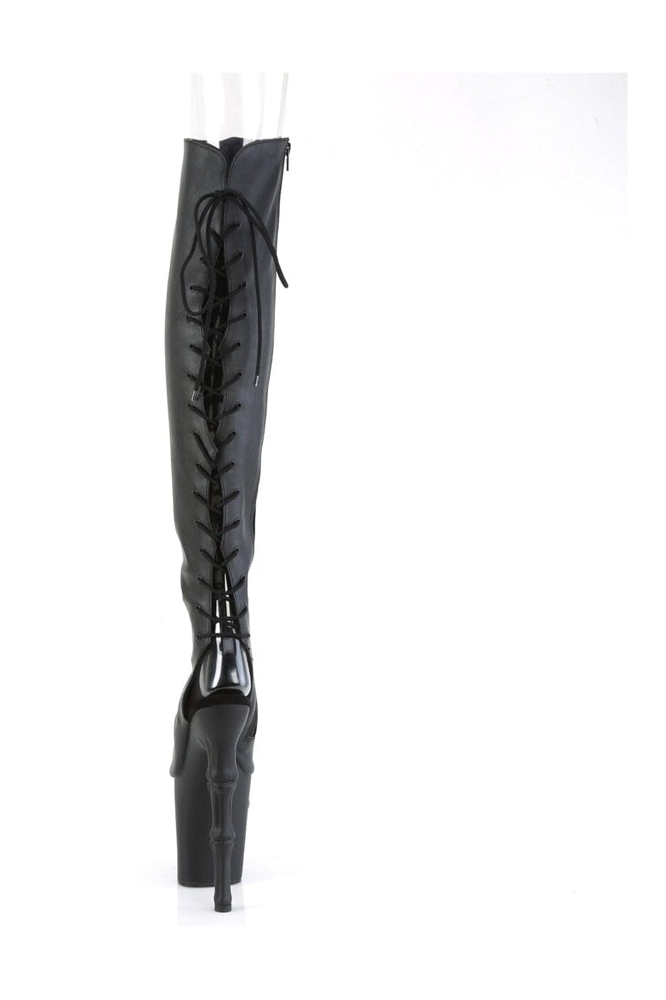 Pleaser RAPTURE-3019 Black Faux Leather Over-the-Knee Boot with Skull Platform