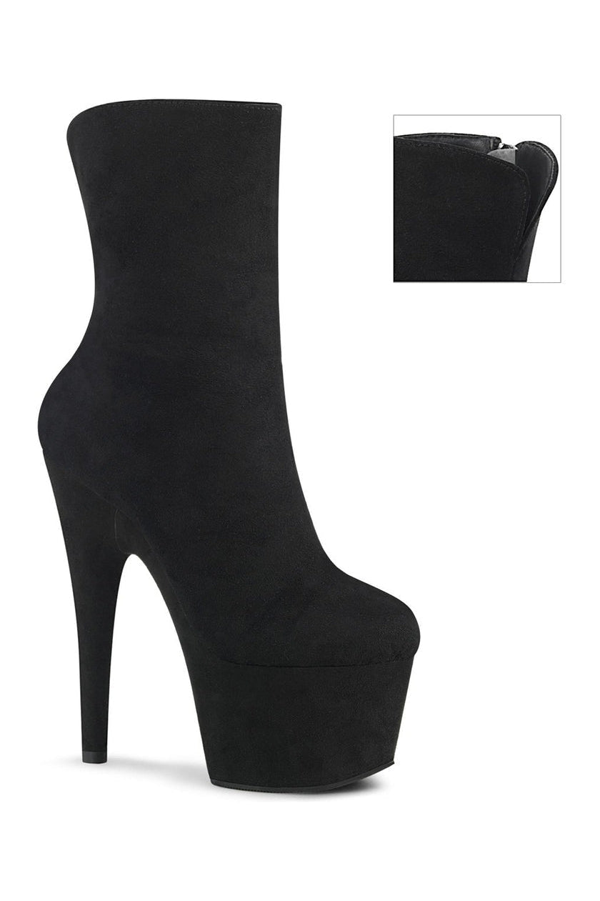 Pleaser ADORE - 1042 Black Faux Suede Exotic Ankle Boots with High Heel