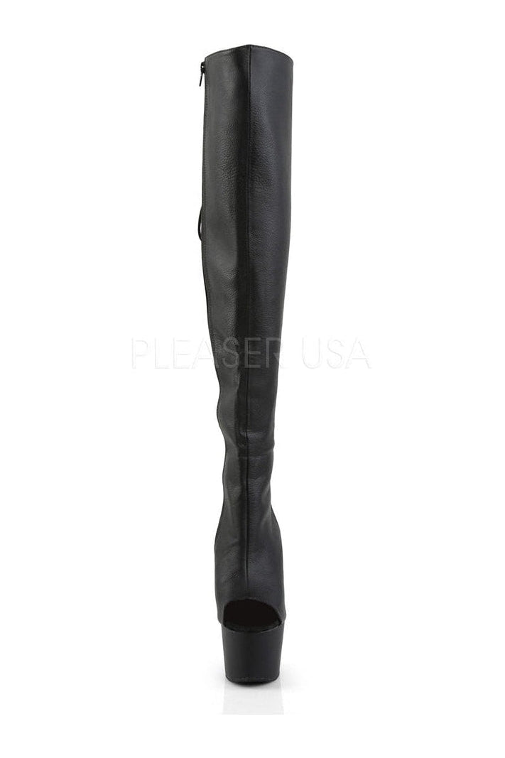 ADORE-3019 Black Faux Leather Thigh High Platform Boot with Stiletto Heel
