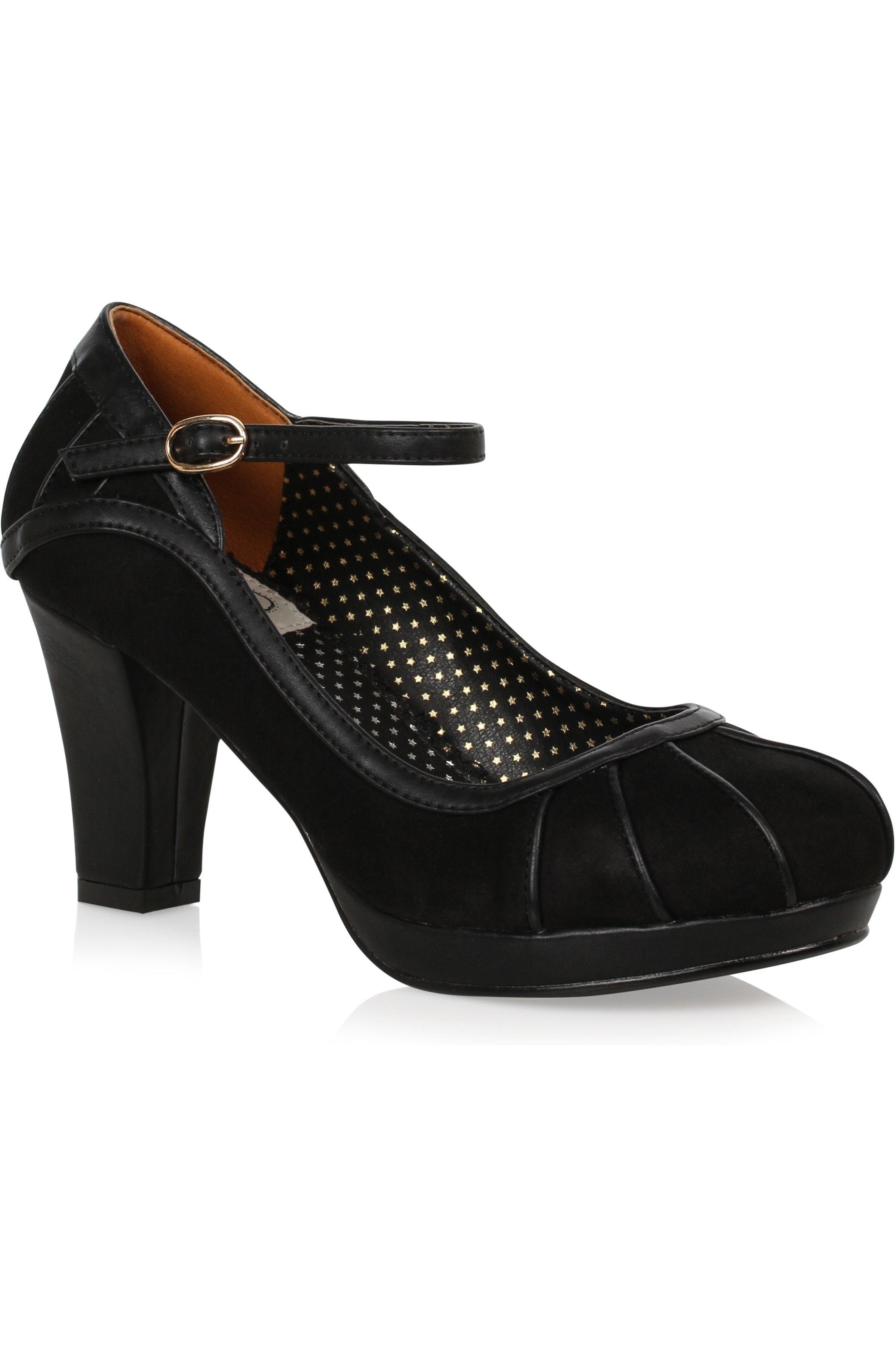 Bettie Page Rita Black Faux Leather Pumps with Detailed Piping