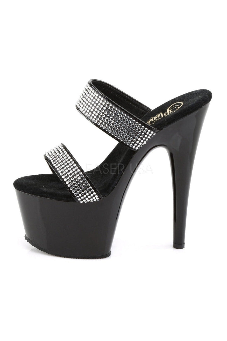 Black Patent ADORE-702-2 Platform Slide Sandals with High Heel