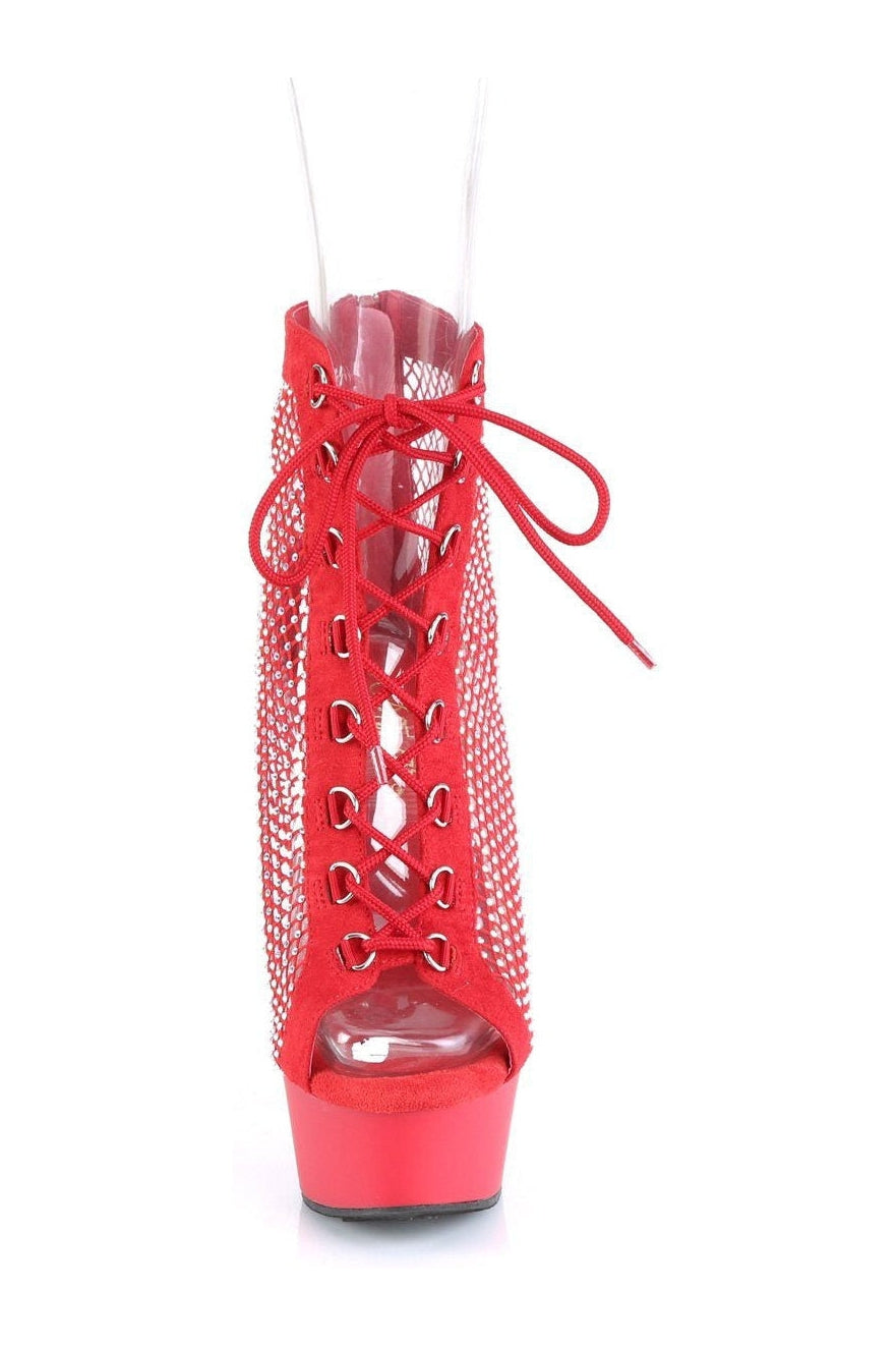 Red Faux Suede Pleaser DELIGHT-600-33RM Lace-Up Ankle Boot with Peep Toe