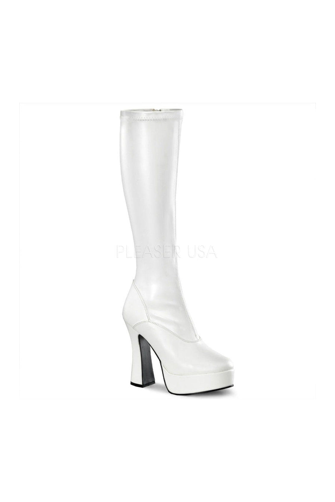 ELECTRA-2000Z White Faux Leather Knee-High Platform Boots for Stylish Fashion