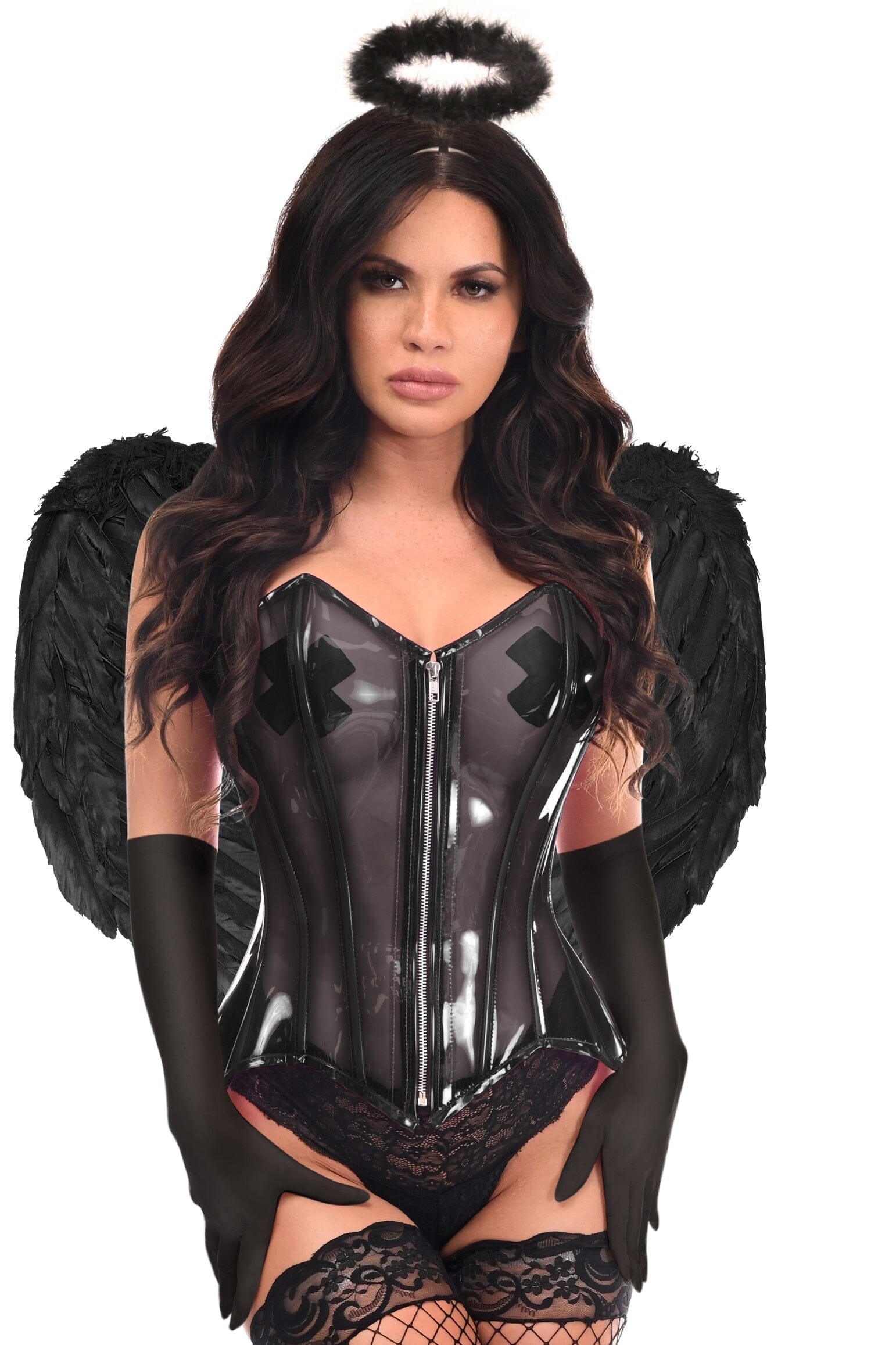 Gorgeous 4-Piece Clear and Black Dark Angel Corset Costume Set