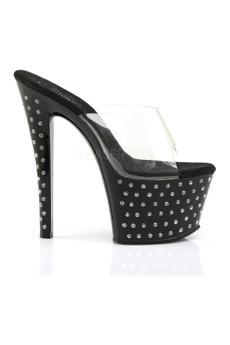 Black Vinyl STARDUST-701 Rhinestone Studded Platform Slide Sandals