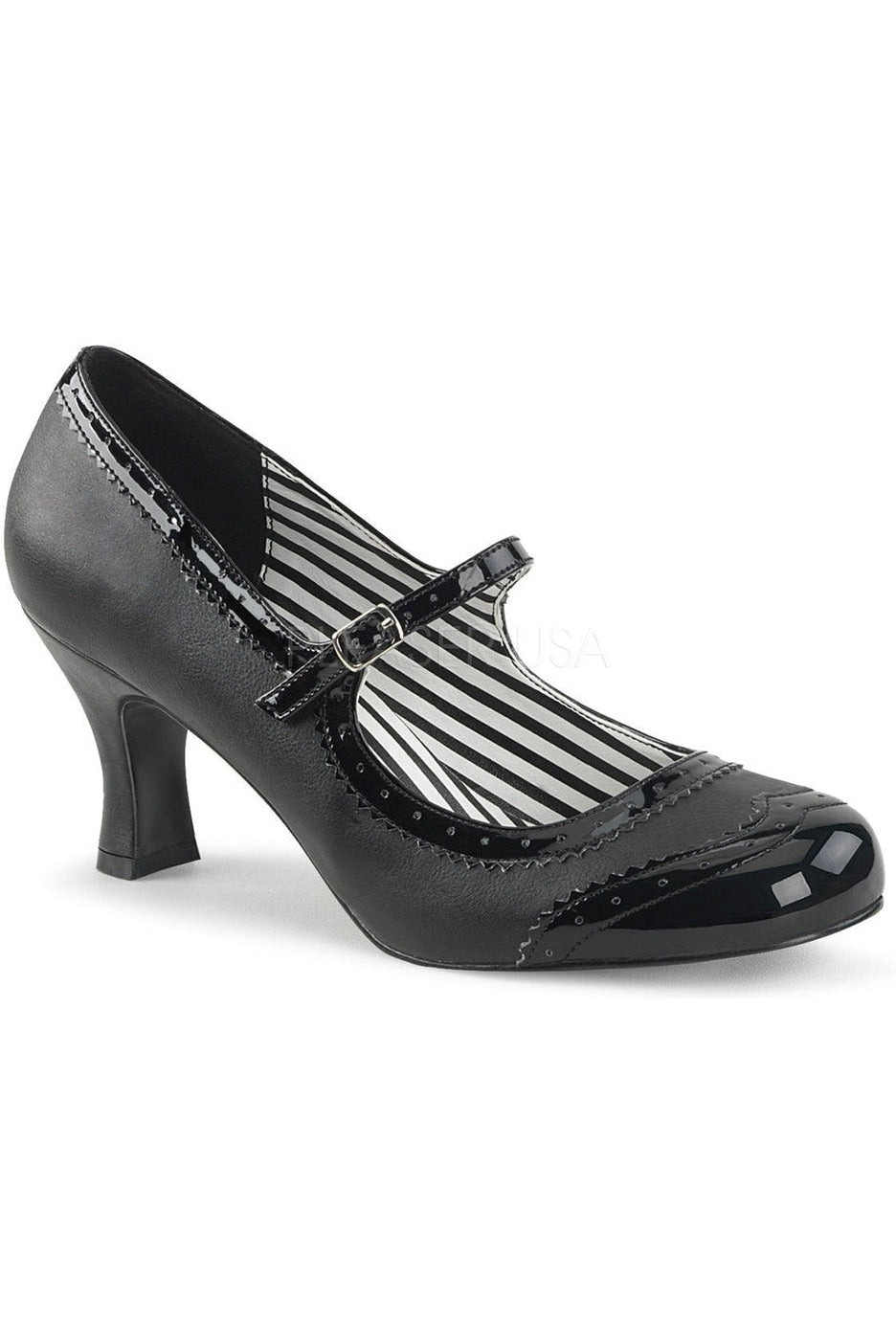 Stylish Black Patent JENNA-06 Kitten Heel Mary Jane Pump