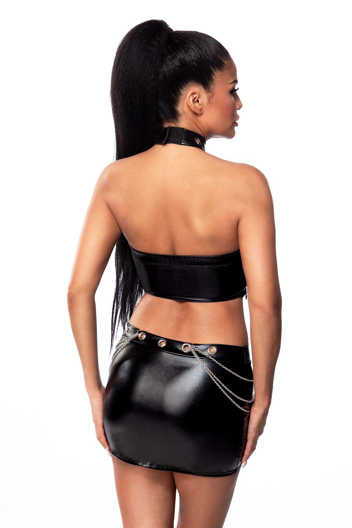 Fashionable Edgy Chain Mini Skirt and Top Ensemble Set