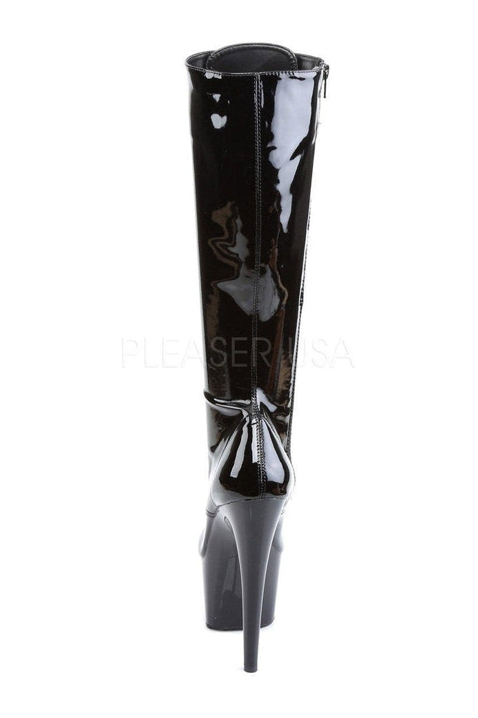 2023 Pleaser ADORE Black Patent Lace - Up Stretch Knee Platform Boots