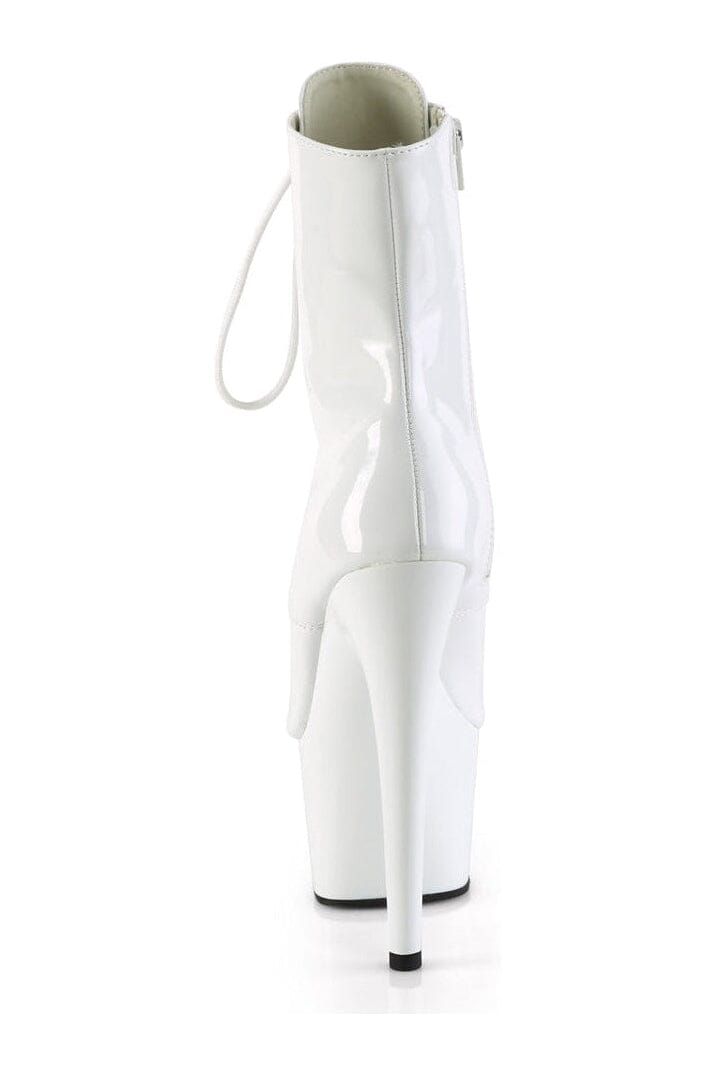 Pleaser ADORE - 1021 White Patent Lace - Up Peep Toe Ankle Boot with Side Zipper