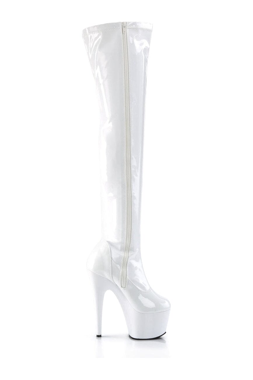 Pleaser ADORE - 3000 White Patent Stretch Thigh High Boots with Side Zipper