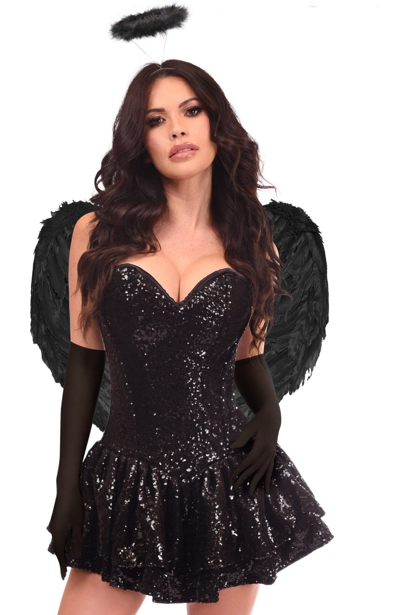 Top - Quality 4 - Piece Sequin Dark Angel Corset Dress Costume Set for Cosplay