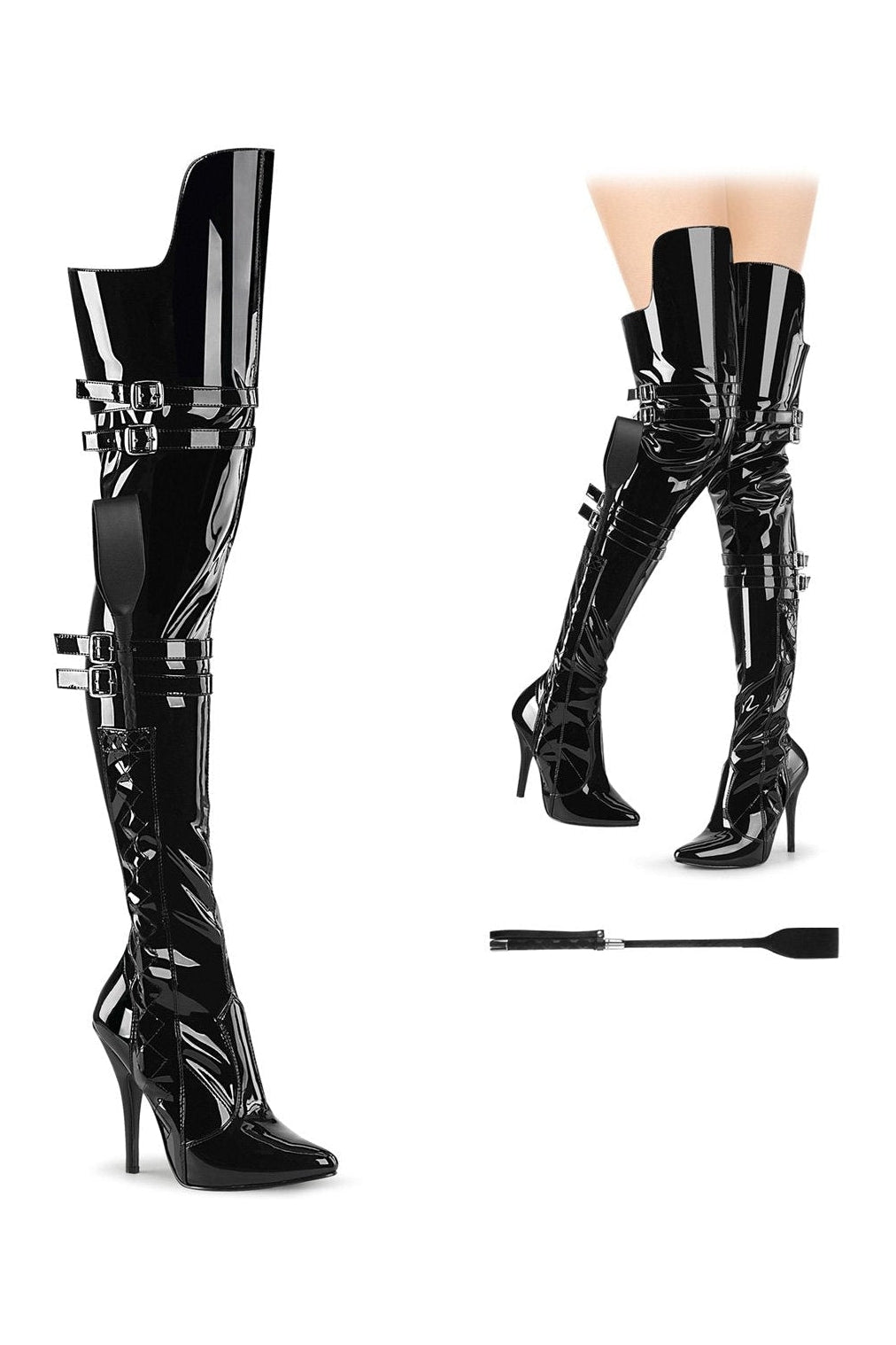 Pleaser SEDUCE-3080 Black Patent High Heel Thigh Boots