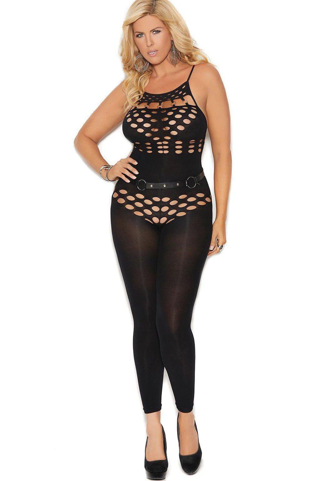 Elegant Plus Size Footless Bodystocking with Halter Neck