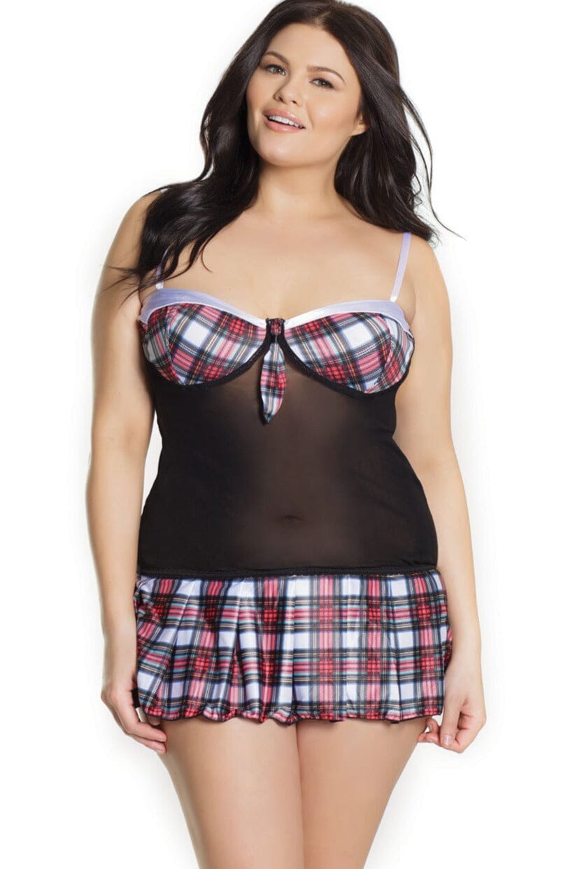 Plus Size 1 Piece Mesh School Girl Chemise with Plaid Design