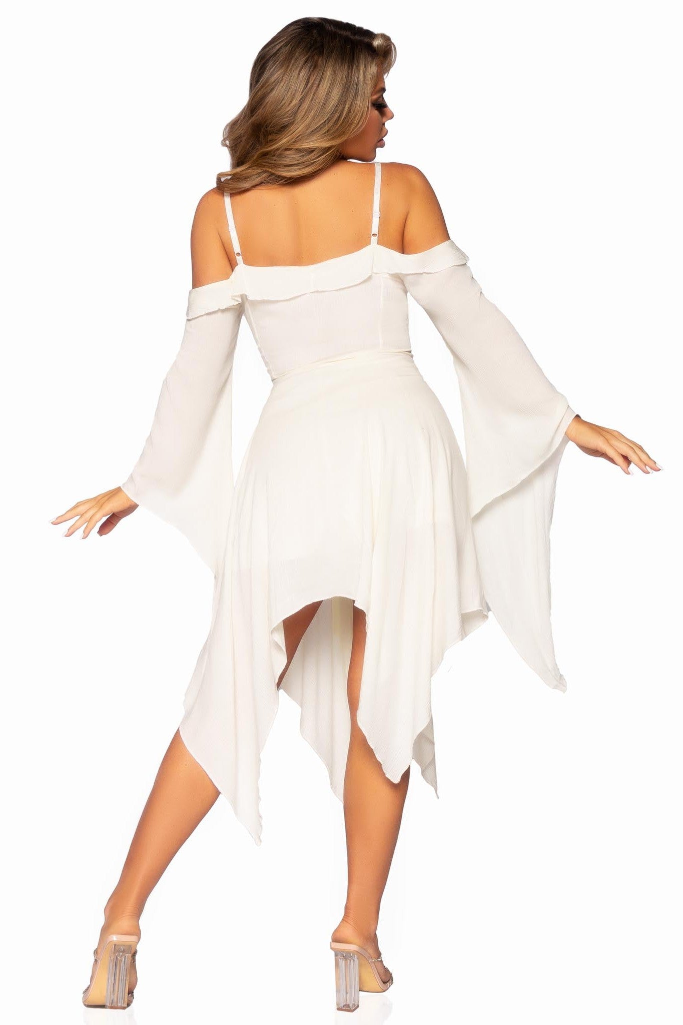 Women's Imported Cotton Gauze Peasant Dress with Bell Sleeves by Leg Avenue
