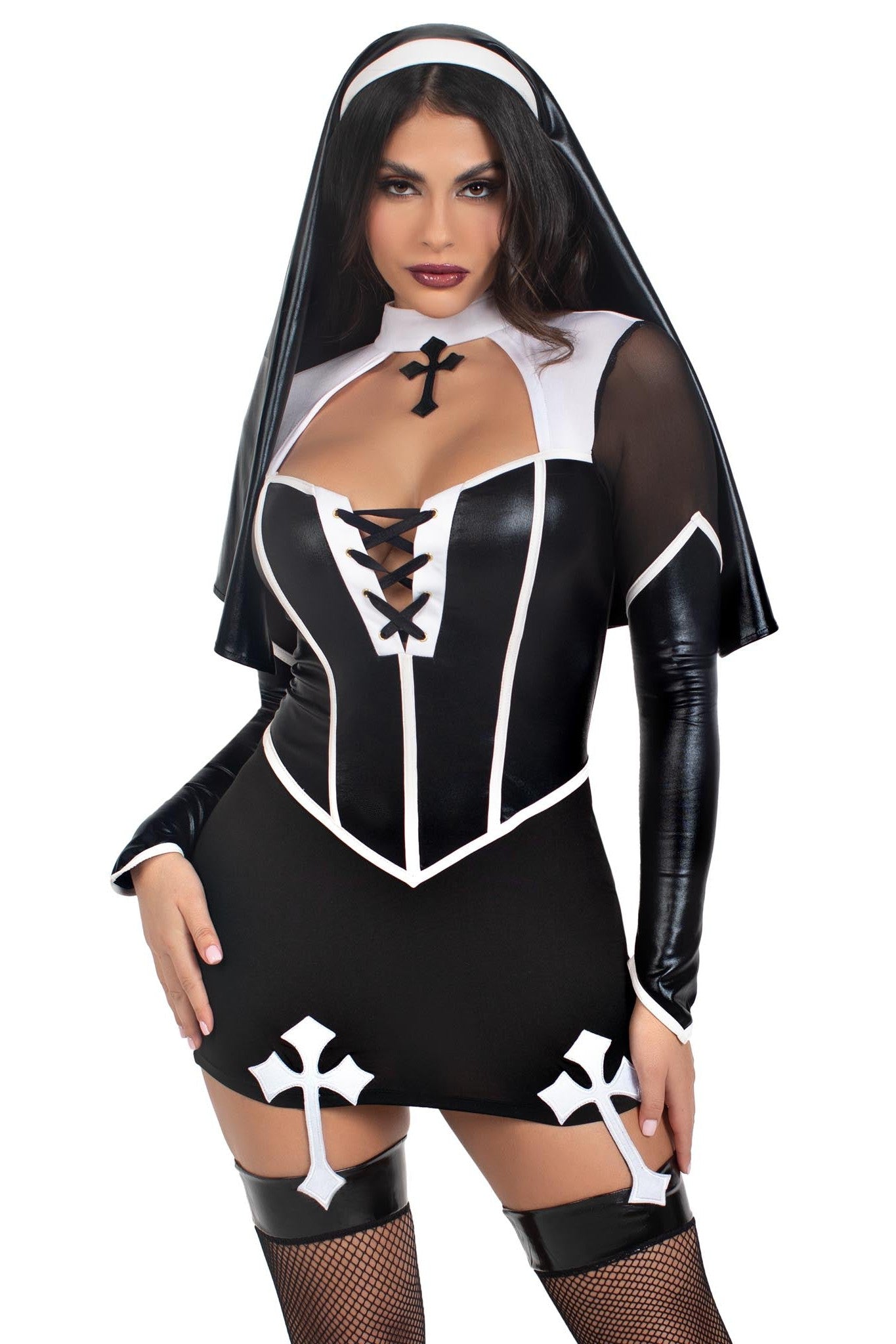Two-Piece Holy Hottie Boned Garter Dress with Nun Habit Costume