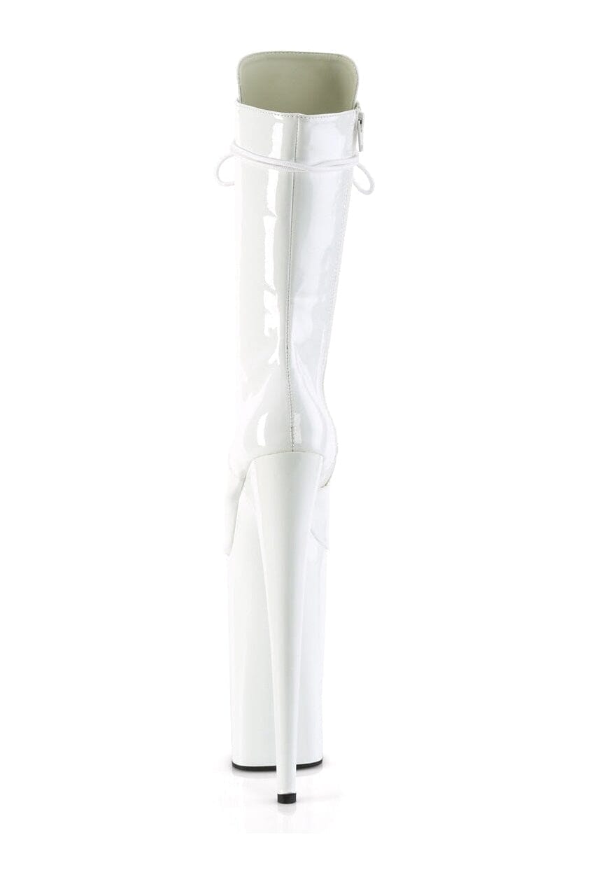 Pleaser BEYOND-1050 Knee-High White Patent Lace-Up Boots with Side Zipper