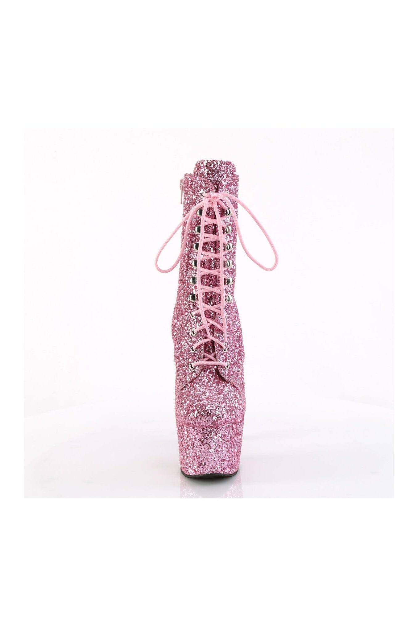 Pleaser ADORE-1020GWR Pink Glitter Lace-Up Ankle Boot with Side Zipper