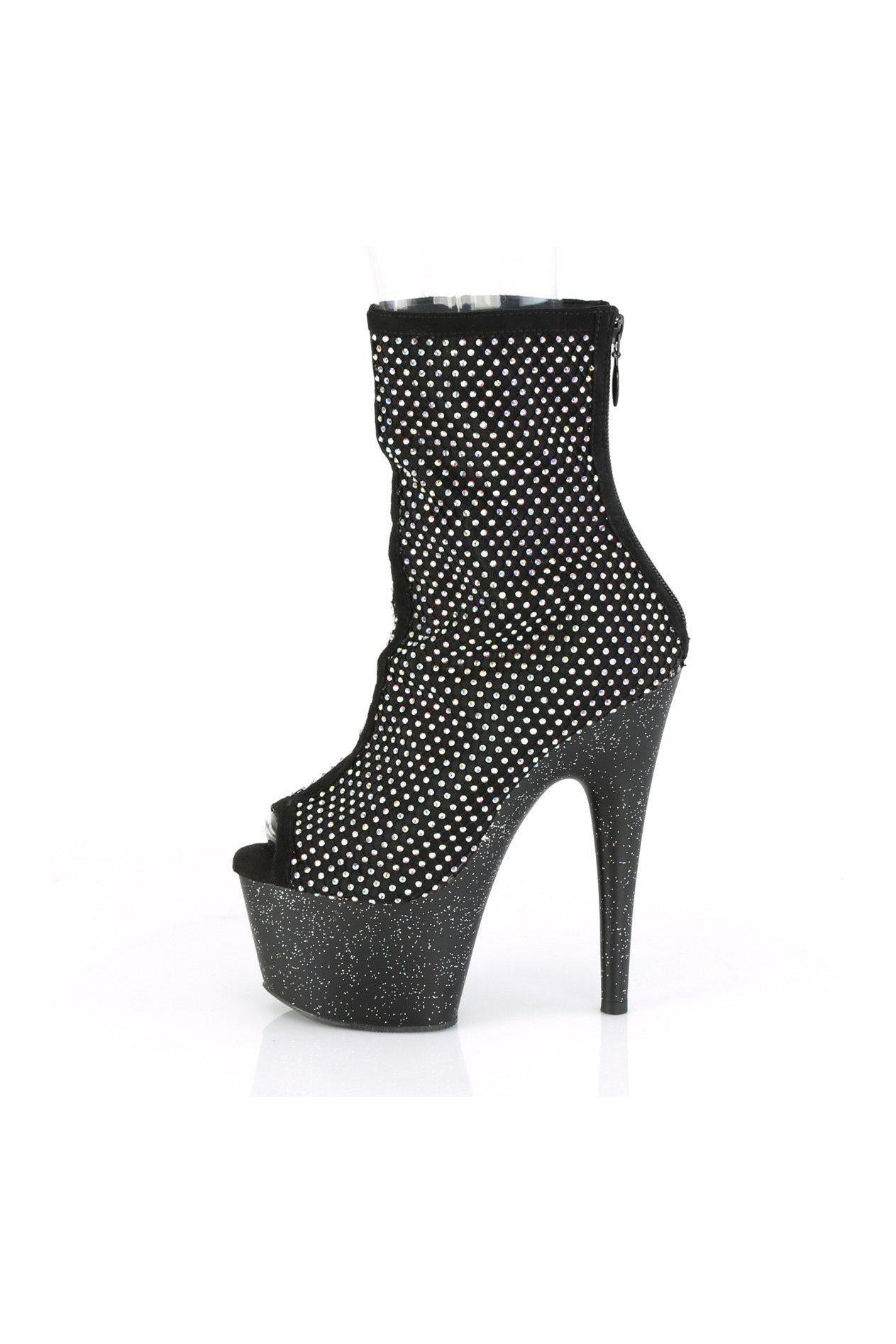 ADORE-1031GM Black Faux Suede Open Toe Ankle Boots for Fashionable Wear