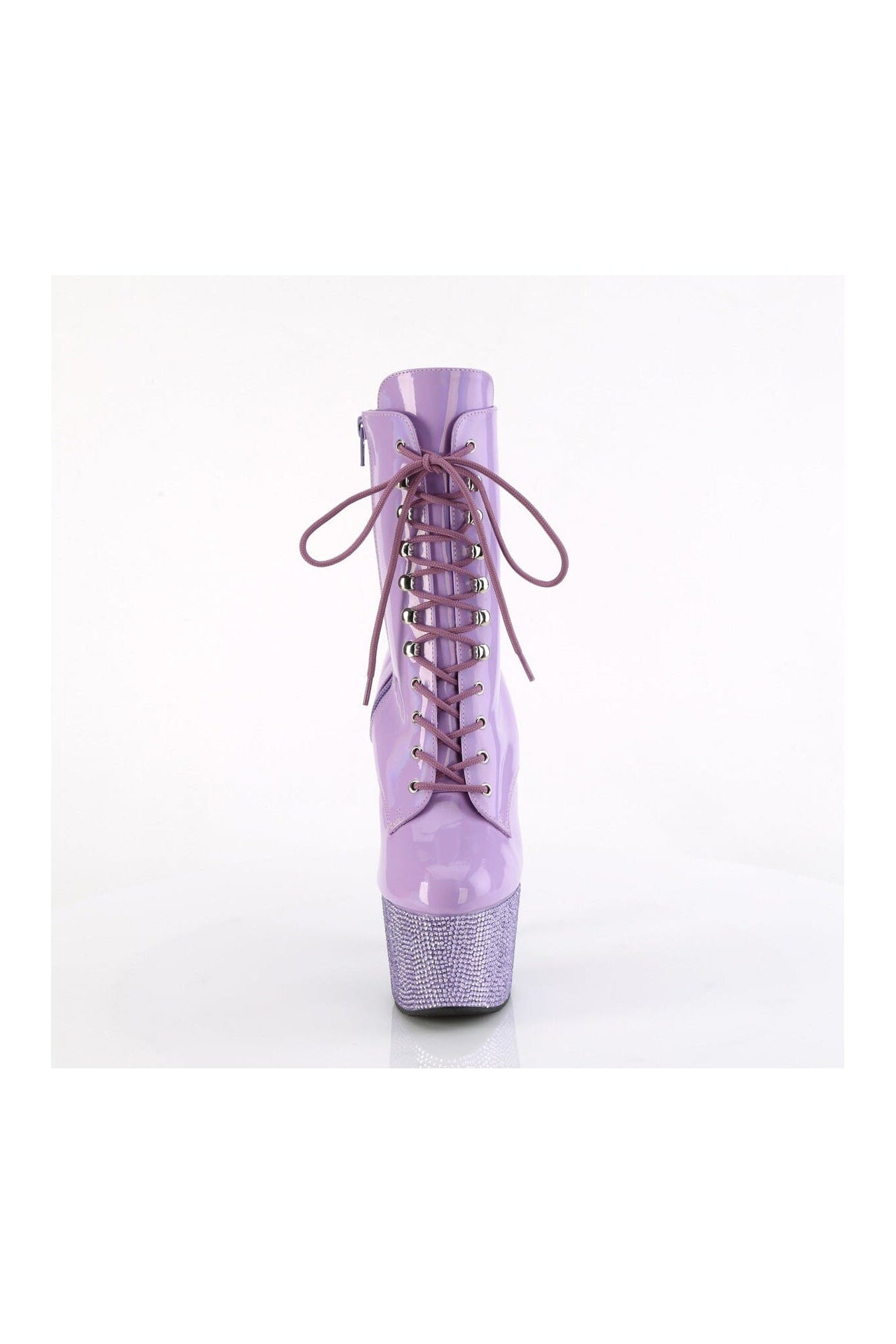 Pleaser Purple Patent Rhinestone Embellished Front Lace - Up and Side Zipper Ankle Boot BEJEWELED - 1020 - 7