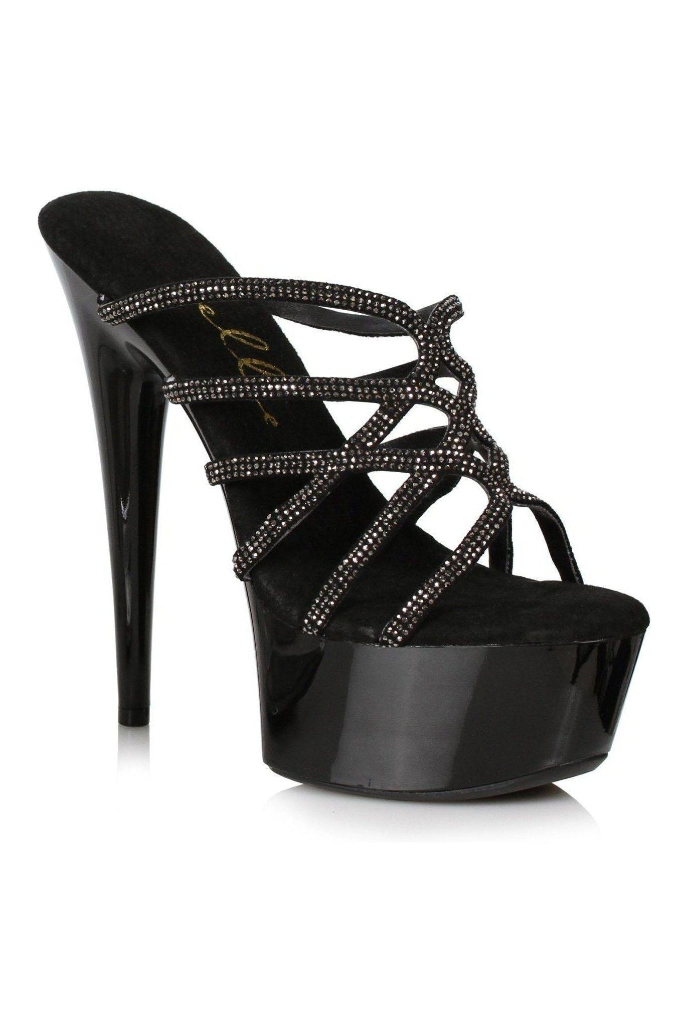 609-SELENA Stripper Slide Mule Sandal with Black Rhinestones