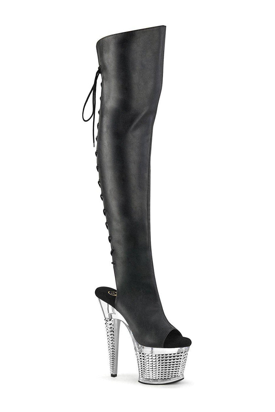 Black Faux Leather SPECTATOR-3019 High - Fashion Thigh Boots for Stylish Wear