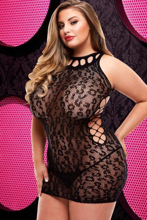 Plus Size Imported Lace Mini Dress by Lapdance Lingerie